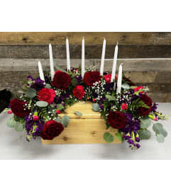 Candlelit Half Urn Wreath. An arrangement by The Farm and Floral Market.