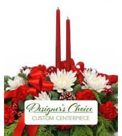 CUSTOM HOLIDAY CENTERPIECE. An arrangement by J.D. Ballantine's Flowers and Gifts.
