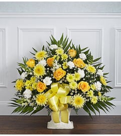 Floor Basket - Yellow and White. An arrangement by Garden Florist.