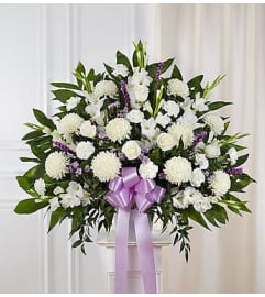 Standing Basket - Lavender and White. An arrangement by Garden Florist.