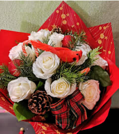 HAPPY HOLIDAY - WHITE ROSE BOUQUET. An arrangement by Triple A Florist.