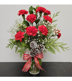Cheerful Christmas Carnation. An arrangement by Flower Trends Florists.