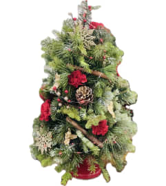 Fresh Petite Christmas Tree Centerpiece. An arrangement by Floral Lady Design Studio LLC.