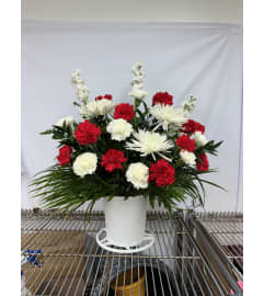 Red and White Basket. An arrangement by Jenilyn's Creations.