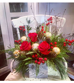 Rustic Christmas Wooden Box. An arrangement by The Posh Posy. Rustic Christmas Wooden Box. An arrangement by The Posh Posy.