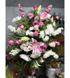 Pink and White Sympathy Spray. An arrangement by Jenilyn's Creations.