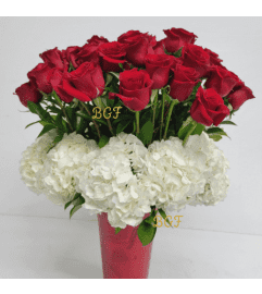 Sophisticated Roses with Hydrangea. An arrangement by Brickell Exclusive Blooms.