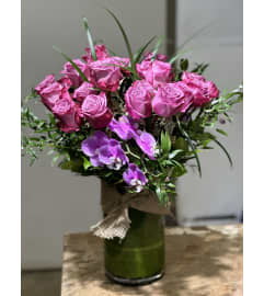 PINK ROSE AND ORCHID DISPLAY. An arrangement by Florique.