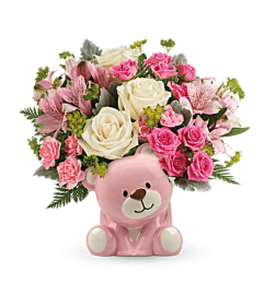 Garden's Precious Pink Bear Bouquet. An arrangement by Garden Florist.