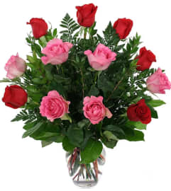Combination of Red and Pink Roses. An arrangement by Flower Lane.