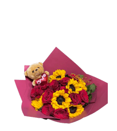 Sunflowers and Passion. An arrangement by Marivel's Florist and Gifts.