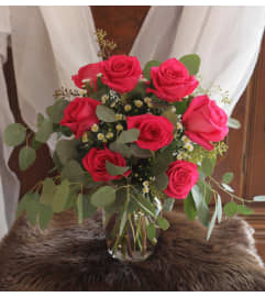 Hot Pink Floyd Dozen Roses. An arrangement by Fields of Heather Floral Design.
