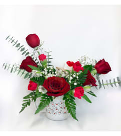 Modern Valentine. An arrangement by Mrs. Bee's Floral.