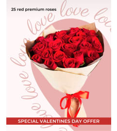 Red premium roses bouquet (12, 25 or 50 roses). An arrangement by Lux Flower Box.