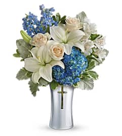 Garden's Skies Of Remembrance Bouquet. An arrangement by Garden Florist.