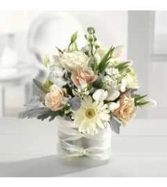 pure pleasures- all white. An arrangement by Blossoms On The Trail.