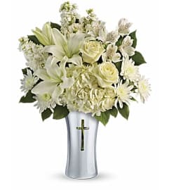 Shining Spirit Cross. An arrangement by Love Story Florist.