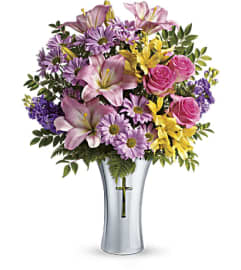 Bright Life Cross Bouquet. An arrangement by Love Story Florist.