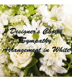Designer Choice Sympathy in White. An arrangement by KW Flowers.