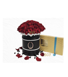 Rose box with Chocolate. An arrangement by Brickell Exclusive Blooms.