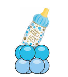 Baby Boy Bottle Balloon Super Table Topper. An arrangement by Balloon Bouquets Plus.