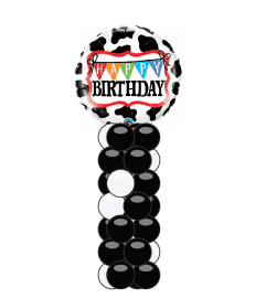 Happy Bday Cow Pattern Mini Balloon Column. An arrangement by Balloon Bouquets Plus. Happy Bday Cow Pattern Mini Balloon Column. An arrangement by Balloon Bouquets Plus.