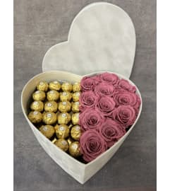 PRESERVED ROSES and CHOCOLATES. An arrangement by Sweet Blossoms.