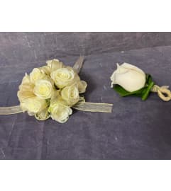 Roses Wrist Corsage (equivalent Boutonniere sold separately). An arrangement by Sweet Blossoms.