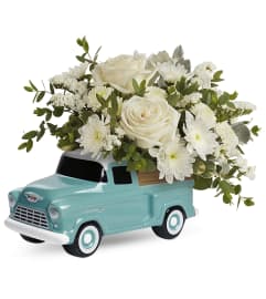 Classic Chevy Pickup Bouquet. An arrangement by North Liberty Flower Shop.