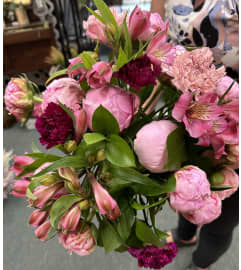 Peony Pink Mixed Bouquet. An arrangement by Fellows Fernlea Flowers.