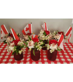 CANADA DAY MINI VASE. An arrangement by A Loving Touch Florist.