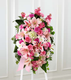 Comforting Standing Spray. An arrangement by Grande Prairie Florist.