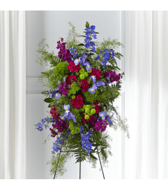 Heavenly Skies Standing Spray. An arrangement by Grande Prairie Florist.