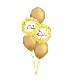 Gold Sparkle Birthday Classic Balloon Bouquet. An arrangement by Balloon Bouquets Plus. Gold Sparkle Birthday Classic Balloon Bouquet. An arrangement by Balloon Bouquets Plus.