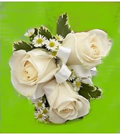 3 roses in a simple handtied bouquet. An arrangement by Flowers by Priscilla.
