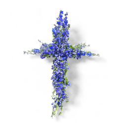 Blue Eternity Cross. An arrangement by Appleblossoms.