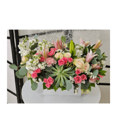 Romance Asymmetrical Succulent. An arrangement by Brickell Exclusive Blooms.