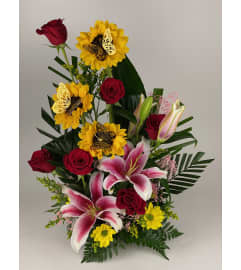 Sunshine and Roses. An arrangement by Maguni Floral Boutique and Gift Shop.