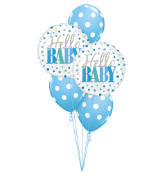 Hello Baby Blue Dots Classic Balloon Bouquet. An arrangement by Balloon Bouquets Plus.