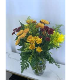 Fall Daisy Vase. An arrangement by Lori's Hearts and Flowers.