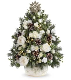 Snowy Oasis Tree. An arrangement by Jennifer's Flowers and Gifts.