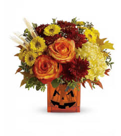 Teleflora's Halloween Glow. An arrangement by Tim's Florist and Garden.