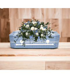 Infant Casket Spray - Blue. An arrangement by Brooklin Floral and Garden Shoppe Inc..