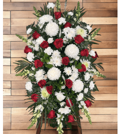 Elegant Blooms of Comfort Standing Spray. An arrangement by Brooklin Floral and Garden Shoppe Inc..