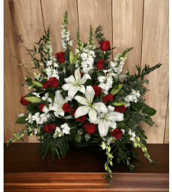 Red and White Garden Basket. An arrangement by Brooklin Floral and Garden Shoppe Inc..