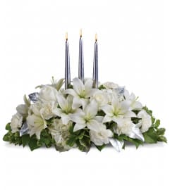 Silver Elegance Centerpiece. An arrangement by Fendley Florists.