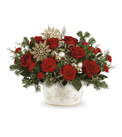 Teleflora's Snowflake Symphony Bouquet. An arrangement by Michael's Flowers.