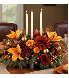 Classic Thanksgiving Table. An arrangement by New Britain Flower Shop.