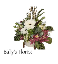 Sally's Elegant Harmony Planter. An arrangement by Jimmy's Flower Shop.