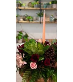 Designers Choice Autumn Candlelit Centerpiece. An arrangement by The Farm and Floral Market.